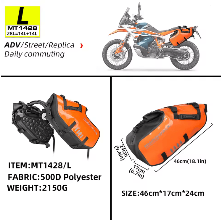 Waterproof Large Capacity Motorcycle Pannier Bag Set 18L/28L/48L Universal Fit