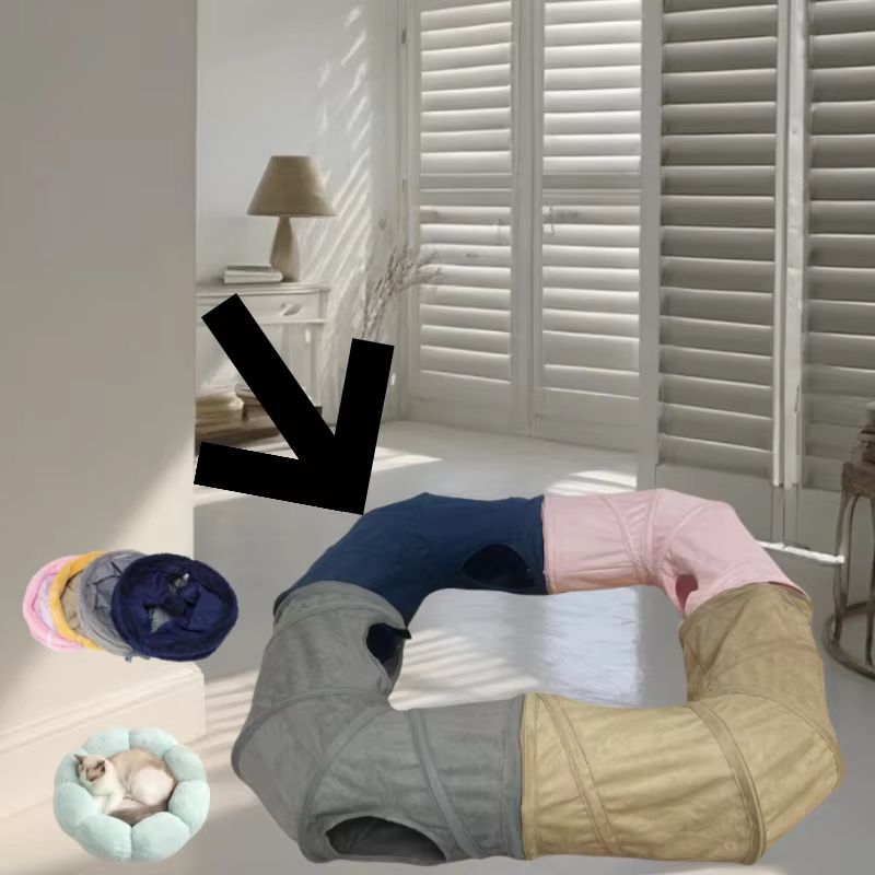 CozyPlay Collapsible Cat Winter Suede Tunnel – Interactive Play & Hideaway for Kittens, Puppies & Rabbits