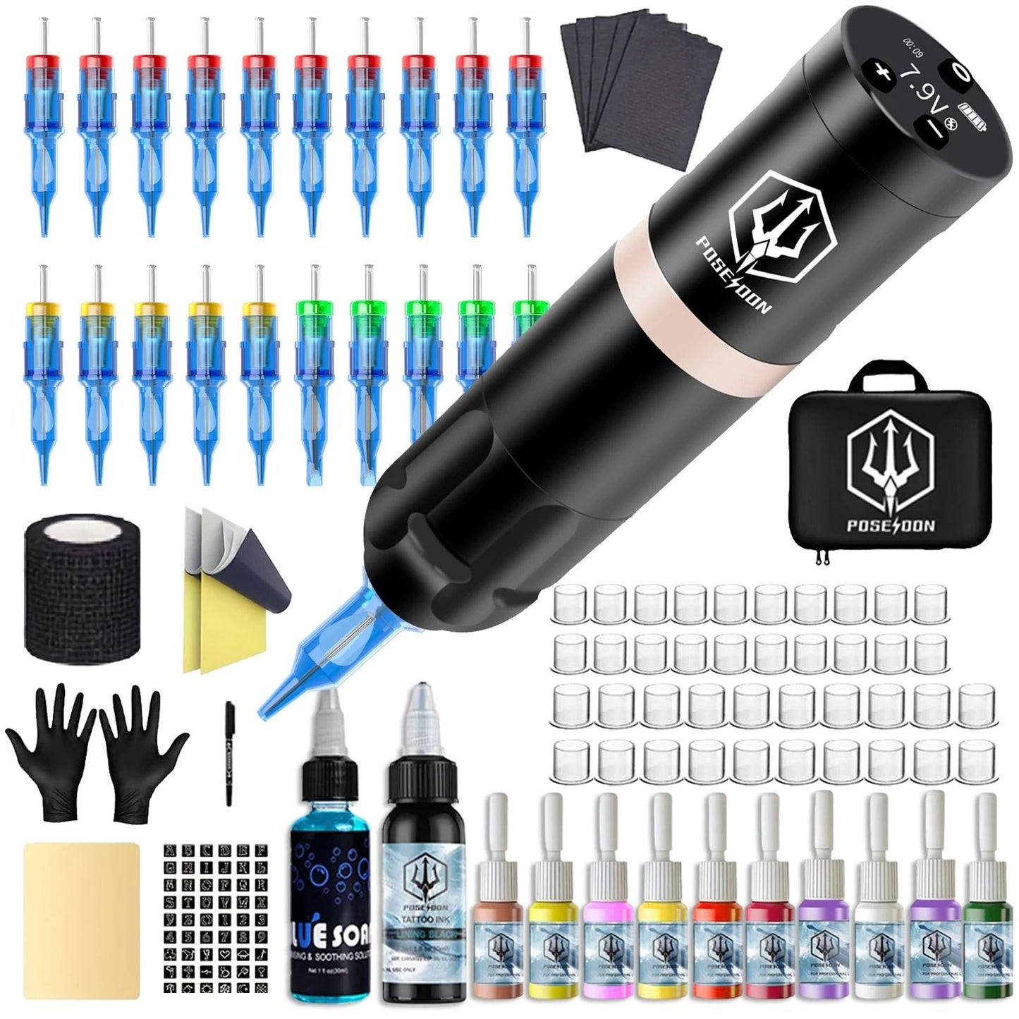 Professional Wireless Tattoo Pen Kit – 3-in-1 Permanent Makeup and Tattoo Machine Set with Power Supply, Needles and Acc