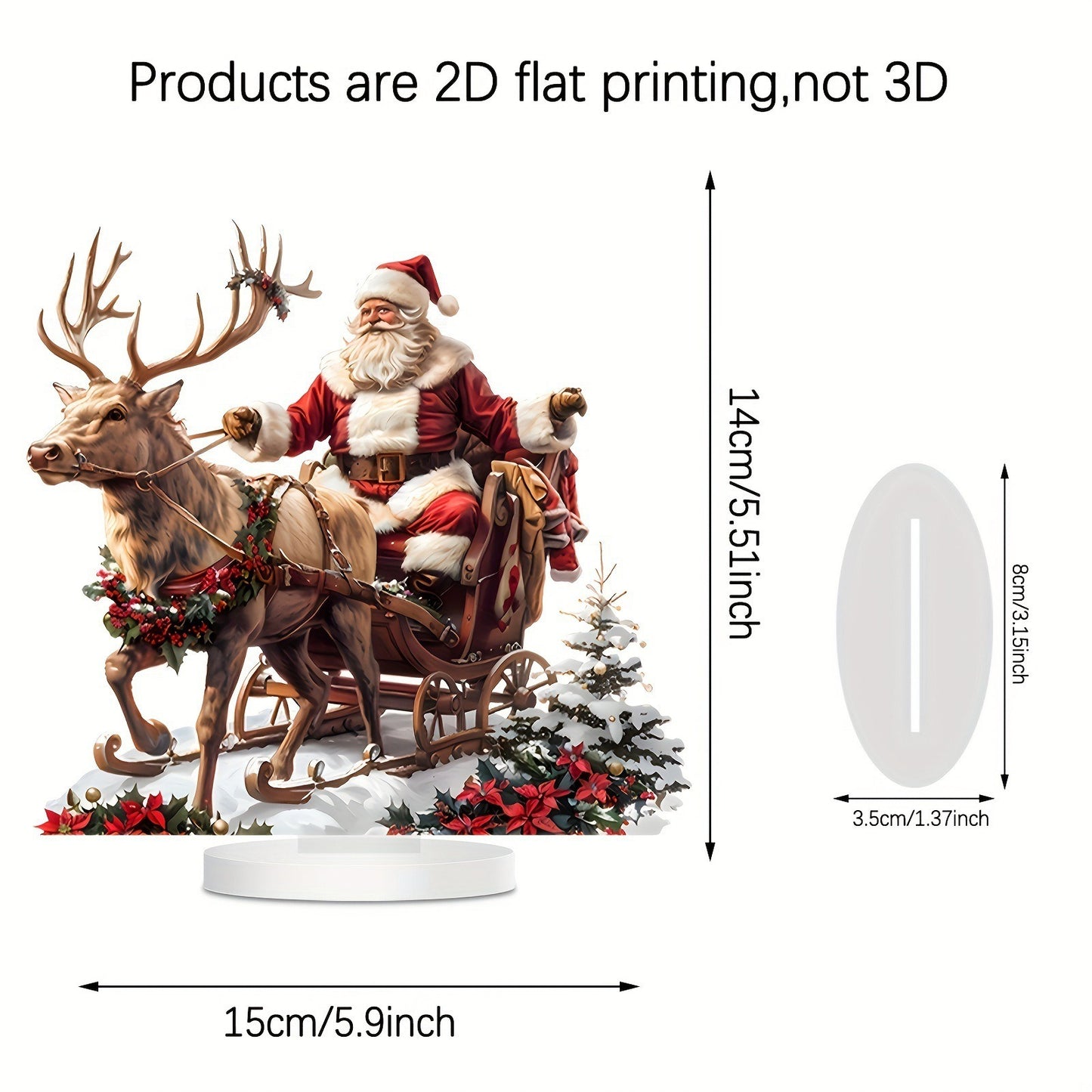 Acrylic Santa Claus Reindeer Sled Decoration, Tabletop Christmas Ornament with Base, Xmas Navidad Party Decor