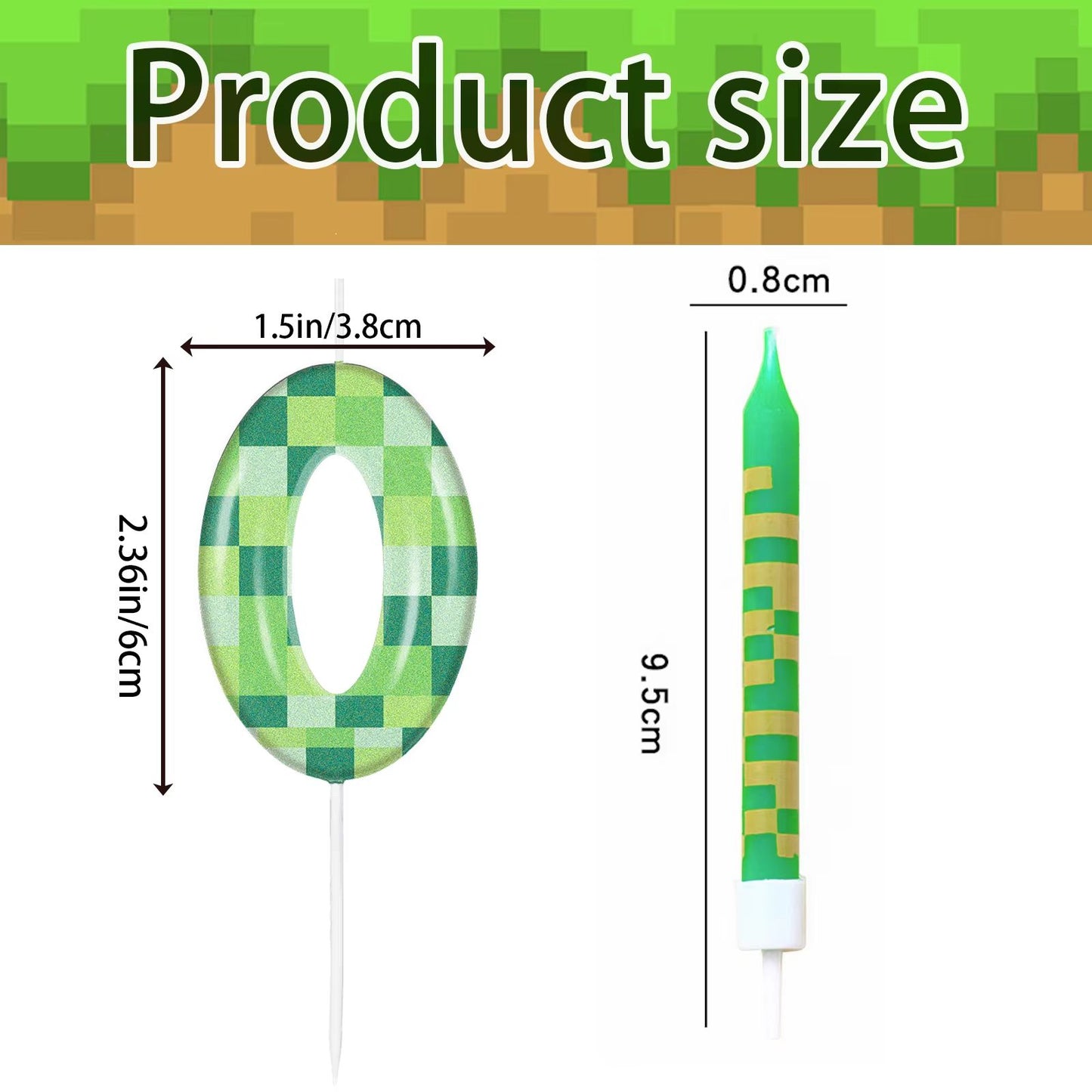 Pixel Theme Birthday Candles, Green My World Cake Toppers, Video Game Party Decoration, Digital Number Candles