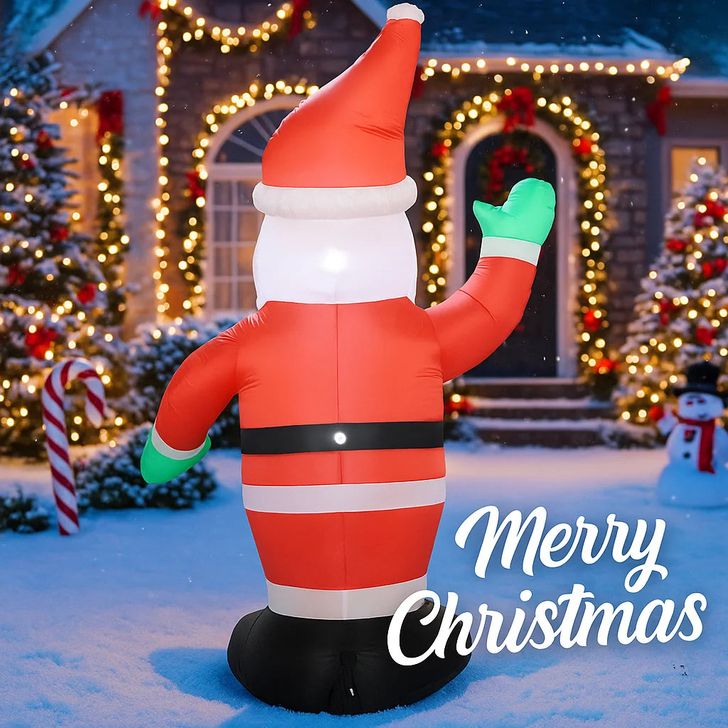 Inflatable Toy Wave Hand Santa Claus, Christmas Decoration for Yard with LED Light, Home Ornament Festive Gift