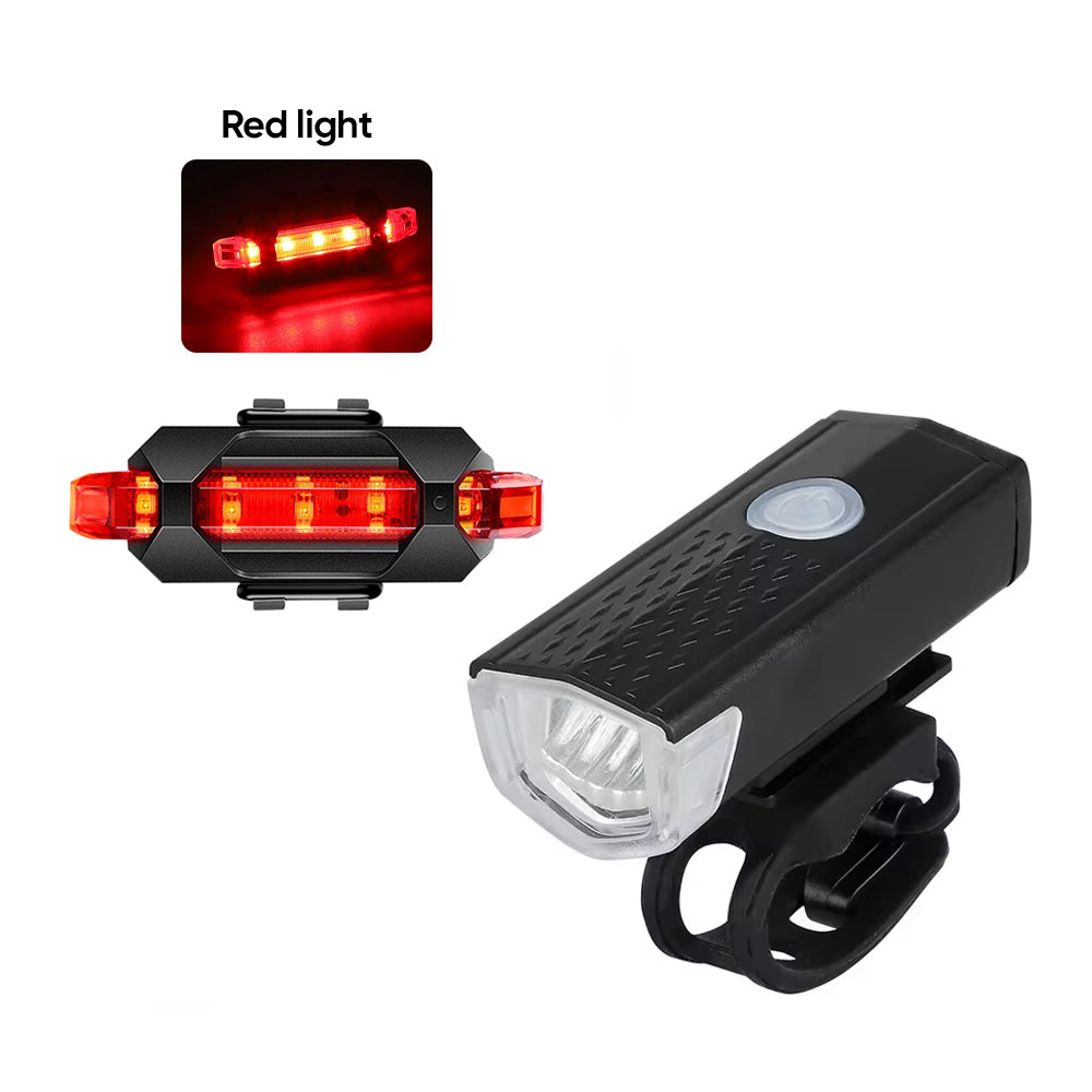 LED Rechargeable Bicycle Headlight, Front Rear Bike Light Set, Red Warning Tail Light for MTB and Night Cycling