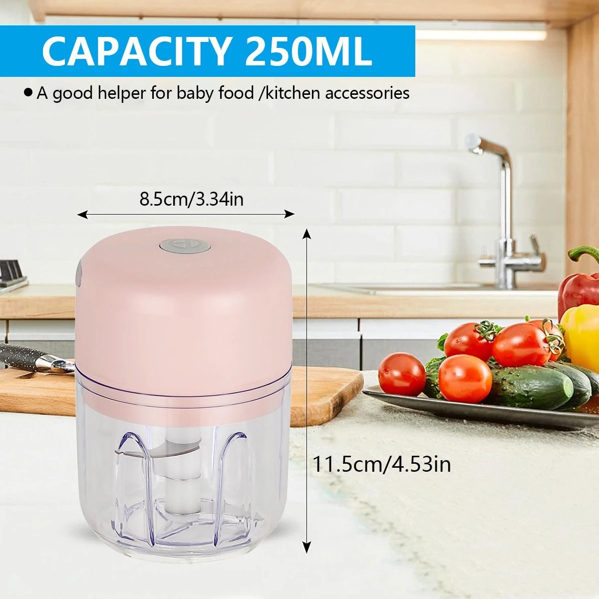 Portable Electric Garlic Chopper Wireless Mini Food Processor 100 ml 250 ml
