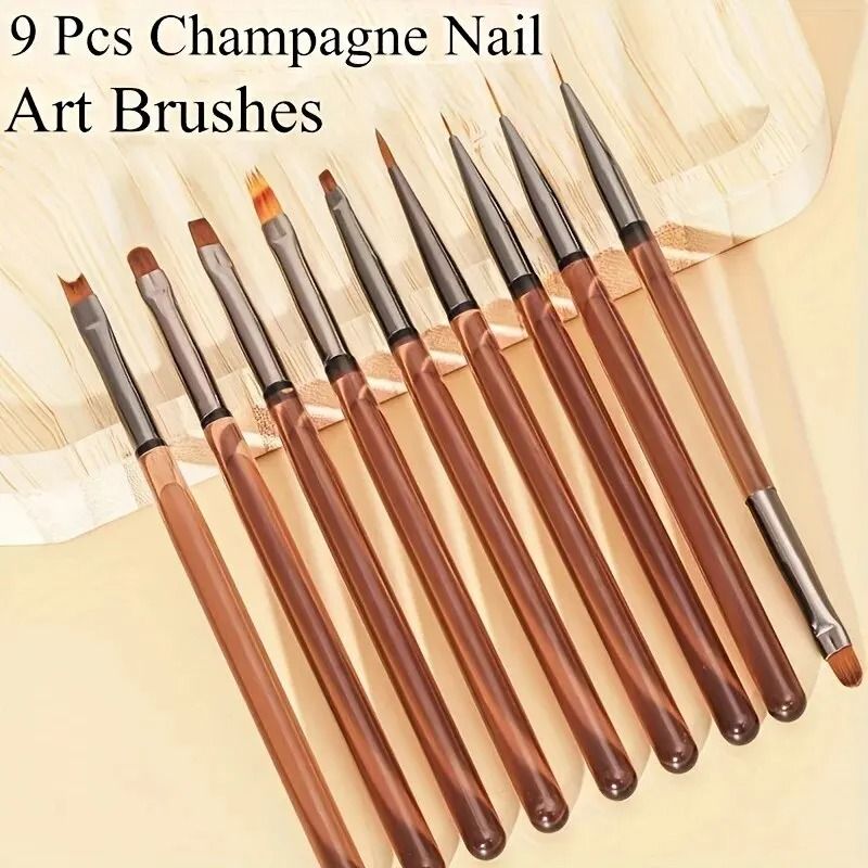 Women 9-Piece UV Gel Nail Brush Liner DIY Painting Pen Set