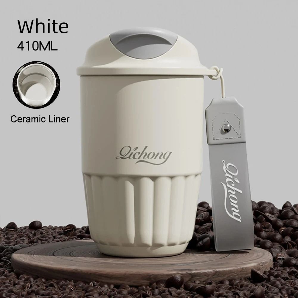 410ml Ceramic Liner Vacuum Insulated Thermos Coffee Cup Double Wall Stainless Steel