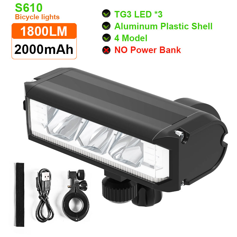 LED Bike Light Front, Rechargeable Bicycle Light, Headlight Flashlight with Power Bank, Bike Accessories