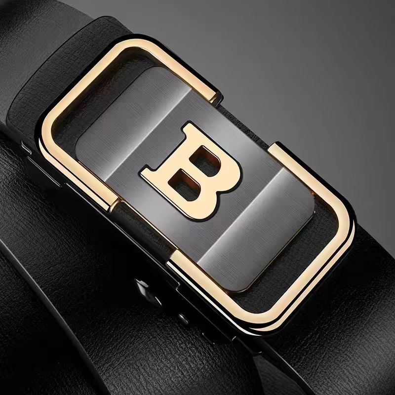 PrimeLetter Men's automatic buckle belt – Toothless Business Fashion Belt with Letter Buckle