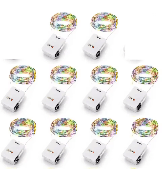 TwinkleTrail 10-Pack Waterproof Mini Copper Fairy Lights (Battery Powered, 3 Speed Modes)