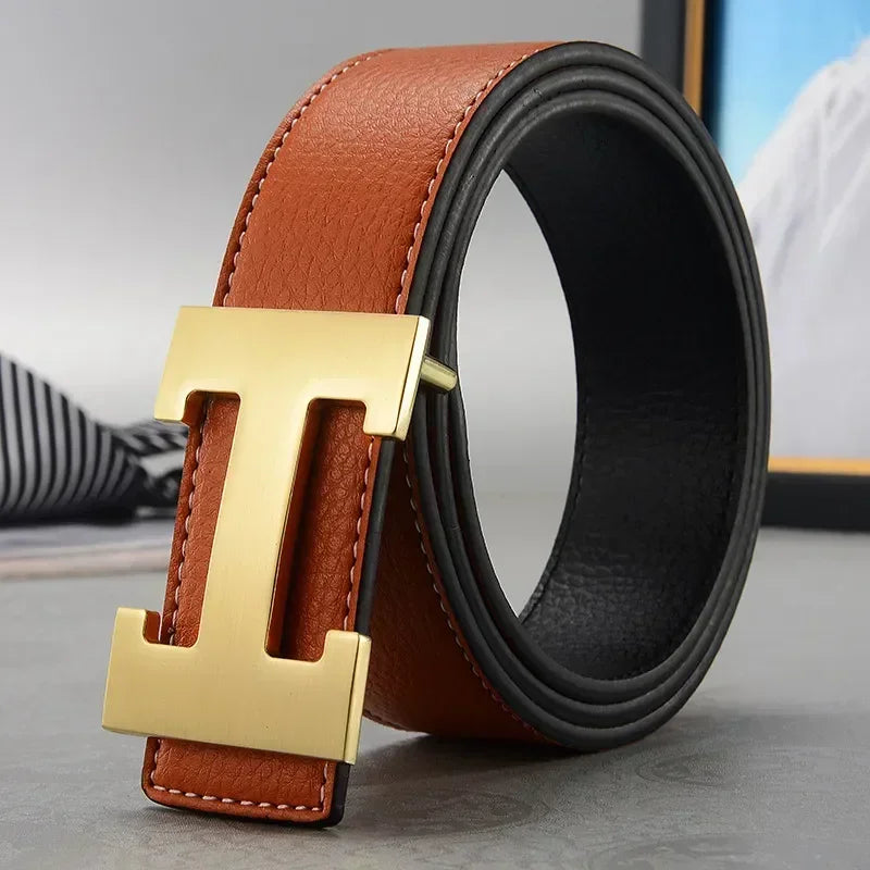 High Quality Men Belt, Genuine Second Cow Leather Strap, New Casual Designer Belt with Male Smooth Buckle Fashion
