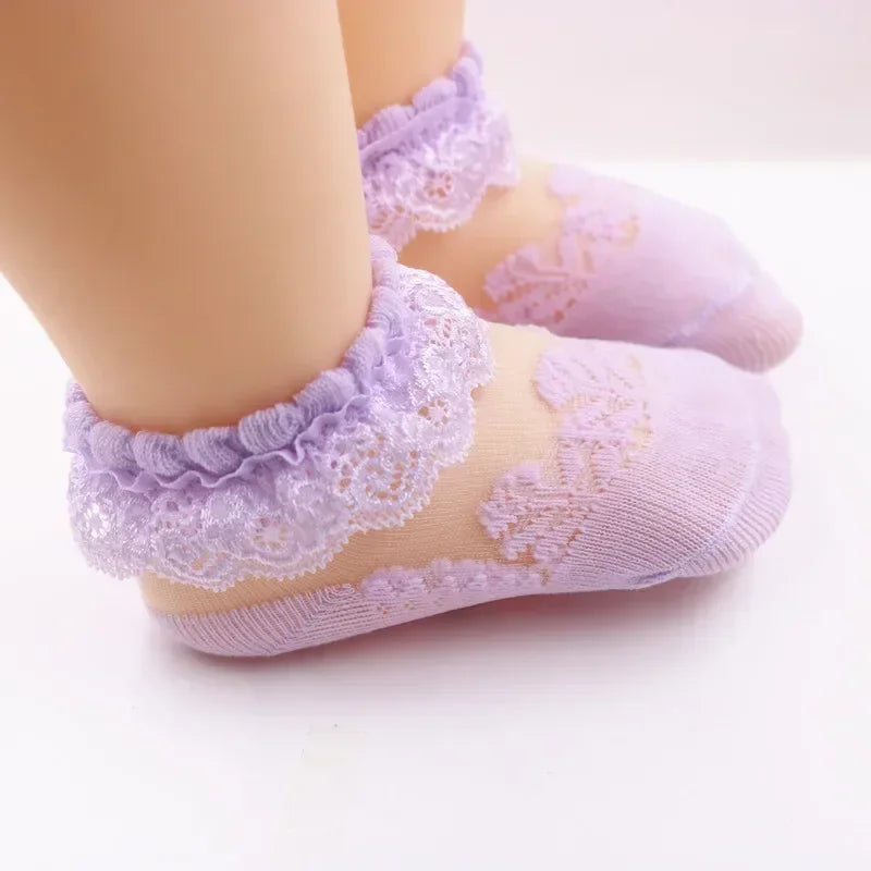 Ruffle Summer Baby Girl Socks, Toddler Lace Flower Socks, Mesh Socks for Little Girls