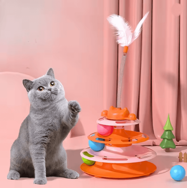 Interactive Cat Turntable Toy with Feather and Ball