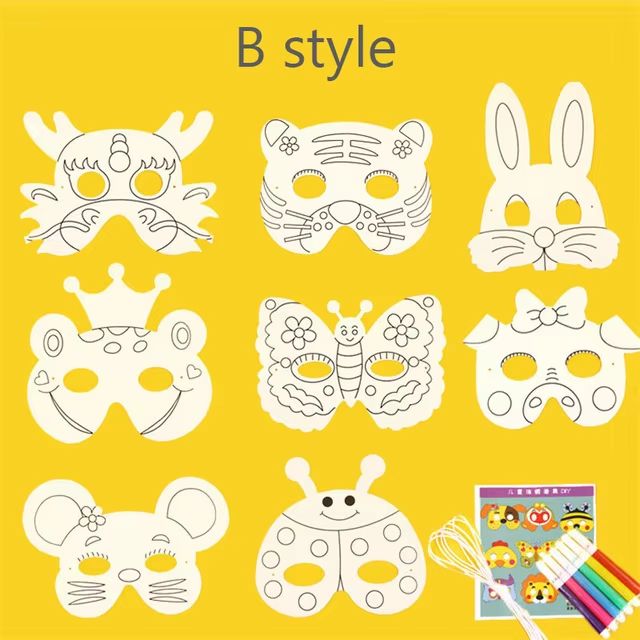 Kids 8-Piece Cartoon Animal DIY Mask Craft Kit