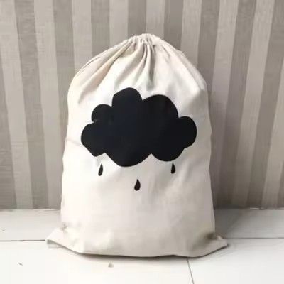 Large Cotton and Linen Laundry Bag Clothes and Toys Storage Bag Printed Fabric Drawstring Duffle Organizer