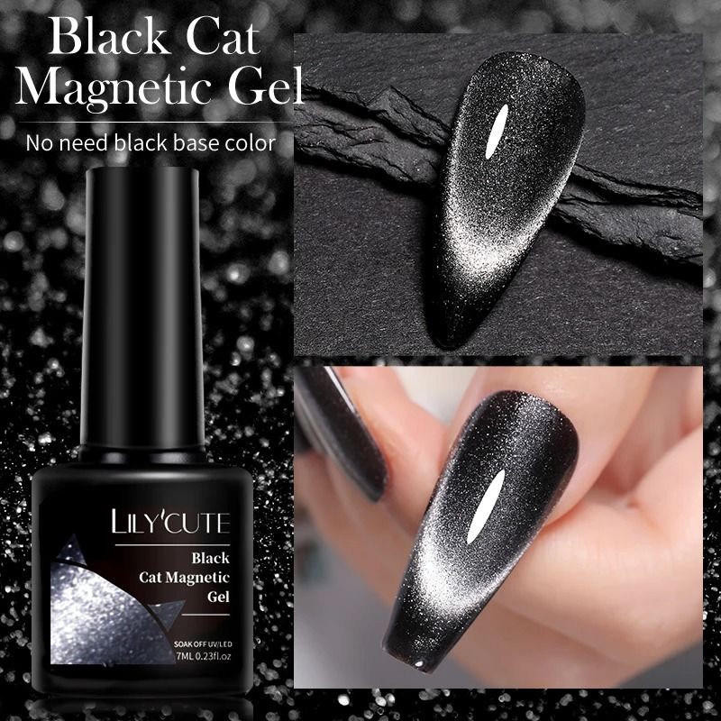 Black Crystal Cat Magnetic Gel Nail Polish Glitter UV Soak Off Gel