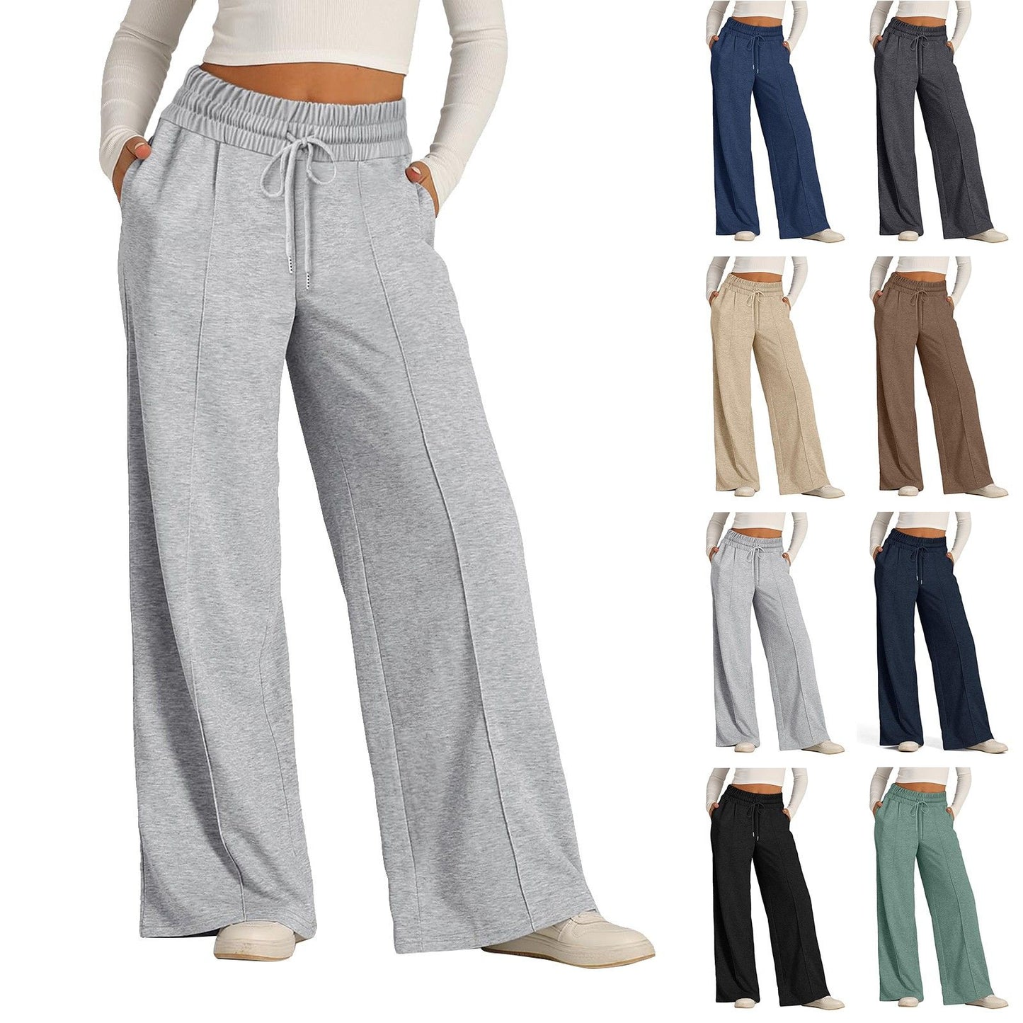 Solid Drawstring Straight Leg Sweatpants - Casual High Waist Loose Pants - Women's Clothing