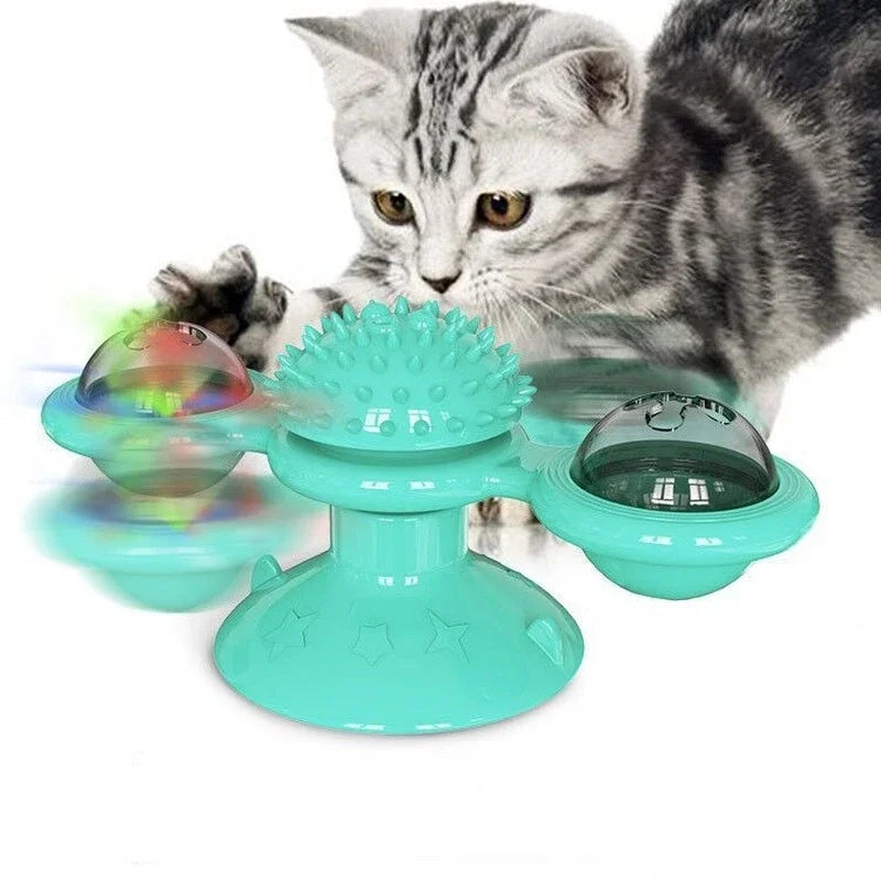 Wind Mill Cat Toy, Interactive Pet Toys for Cats, Puzzle Cat Game Toy, Kitten Turn Table Brush Teeth Pet Supplies