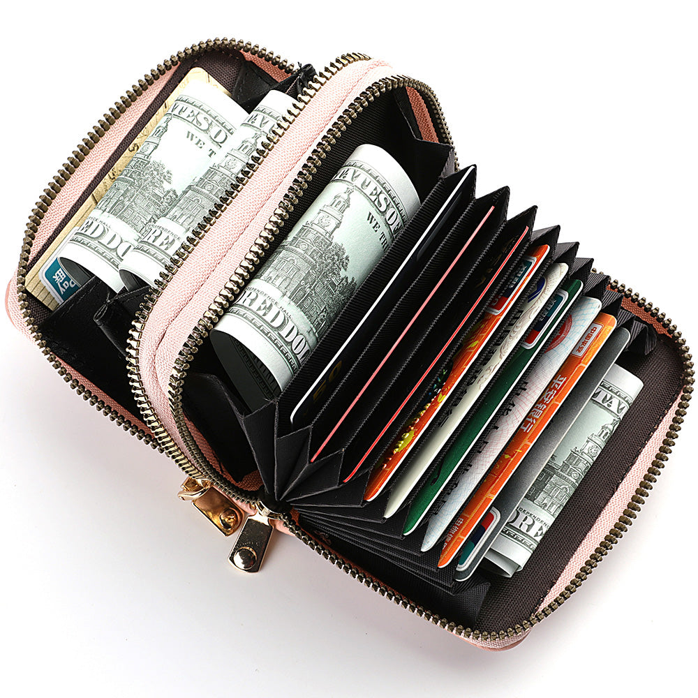 PU Leather Women's Short Purse, Lychee Print Card Holder, Bank Credit Card and ID Holder with Zipper Coin Bag
