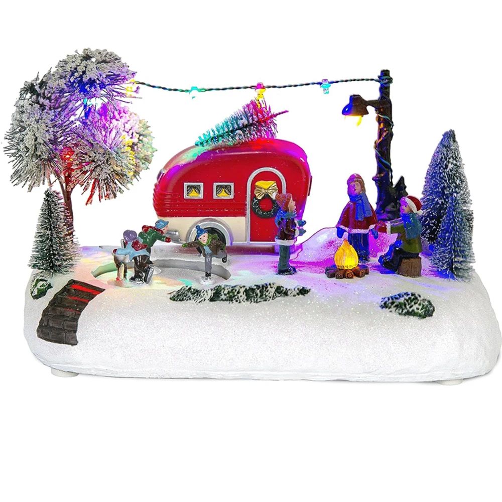 Animated Christmas Camper Village LED House Scene – Holiday Tabletop Display