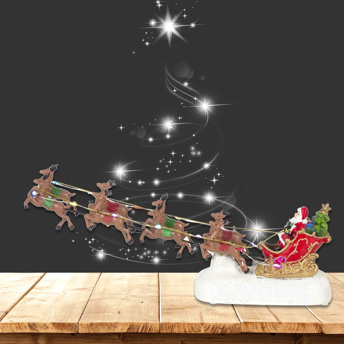 Santas Sleigh & Reindeer LED Light Christmas Village Decor (Indoor Holiday Figurine)
