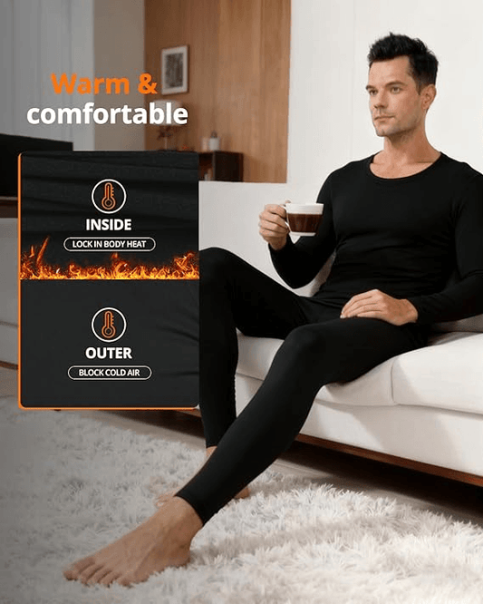 Mens Thermal Underwear Set Long Sleeve Top and Bottom