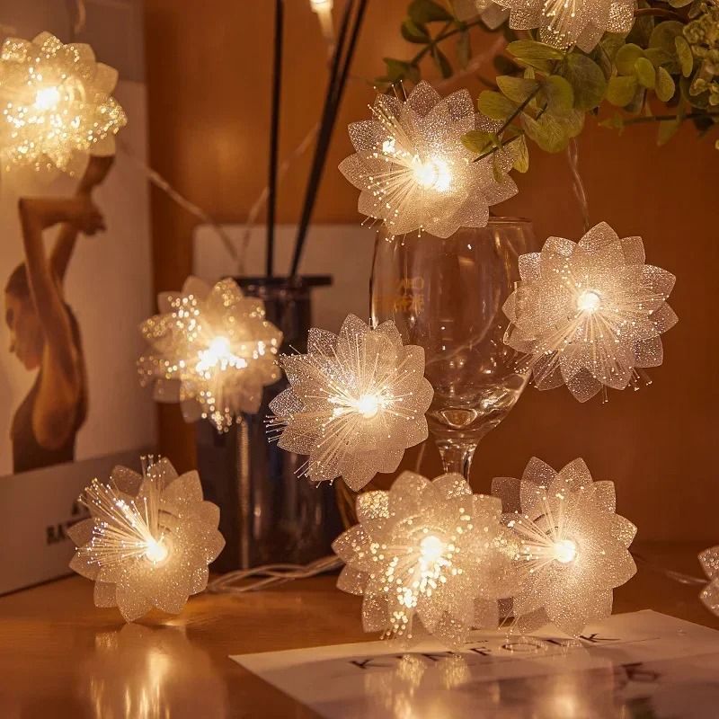 LED Fiber Optic Fairy Light Garland Battery-Operated Decorative String for Parties and Holidays