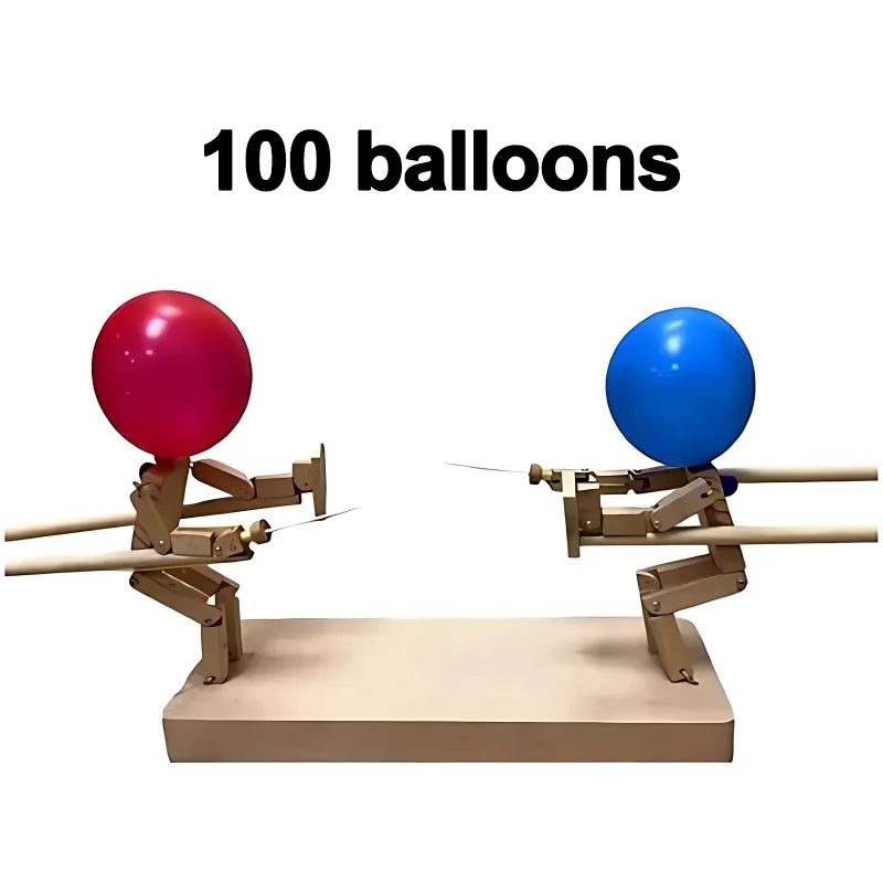 Fast-Paced Balloon Fight Wooden Bots Battle Game with Inflatable Head for Players