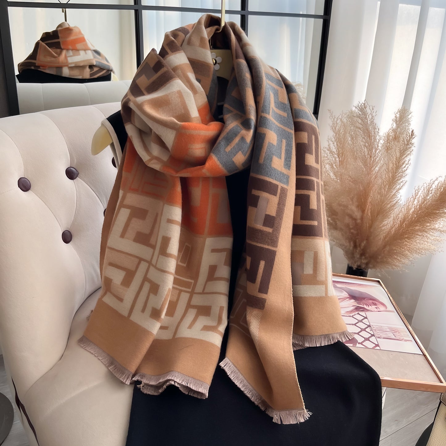 Warm Soft Luxury Women Two-Sided Print Pashmina Fashion Shawl Coldproof Windproof Blanket Scarf for Winter Outdoor