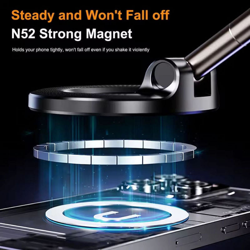 Magnetic Car Phone Holder, Adjustable Vacuum Mount, Foldable Design for Car, Desk, Bathroom