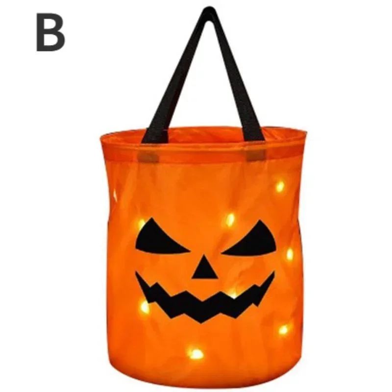 LED Light-Up Pumpkin Trick-or-Treat Bucket – Collapsible Reusable Halloween Candy Basket