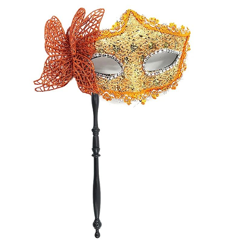 Venetian Half Face Masquerade Mask with Holding Stick