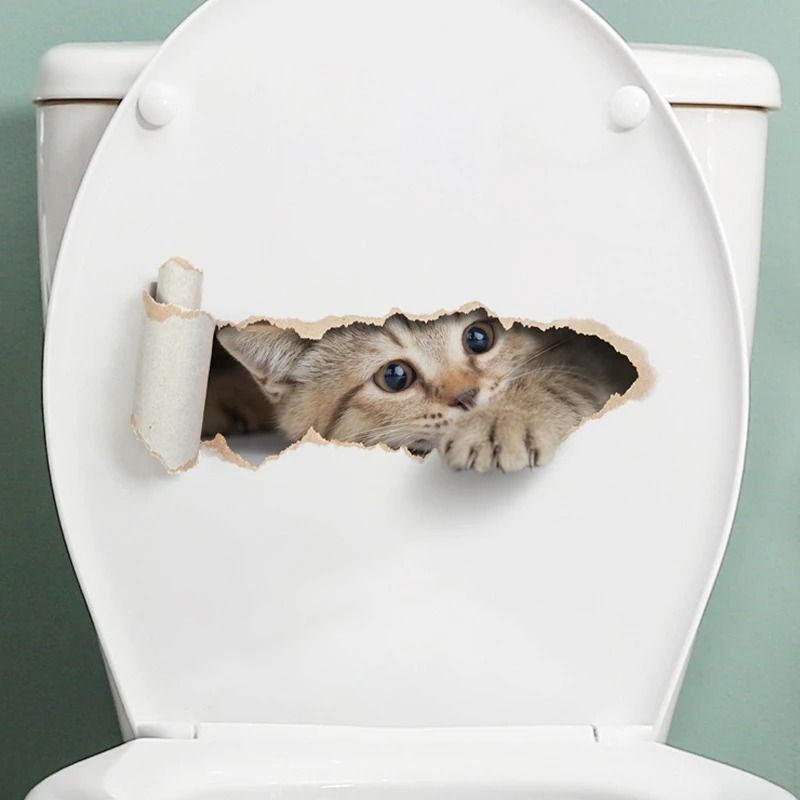 3D Peeking Kitten Toilet Sticker Waterproof Self Adhesive Bathroom Toilet Seat Decor