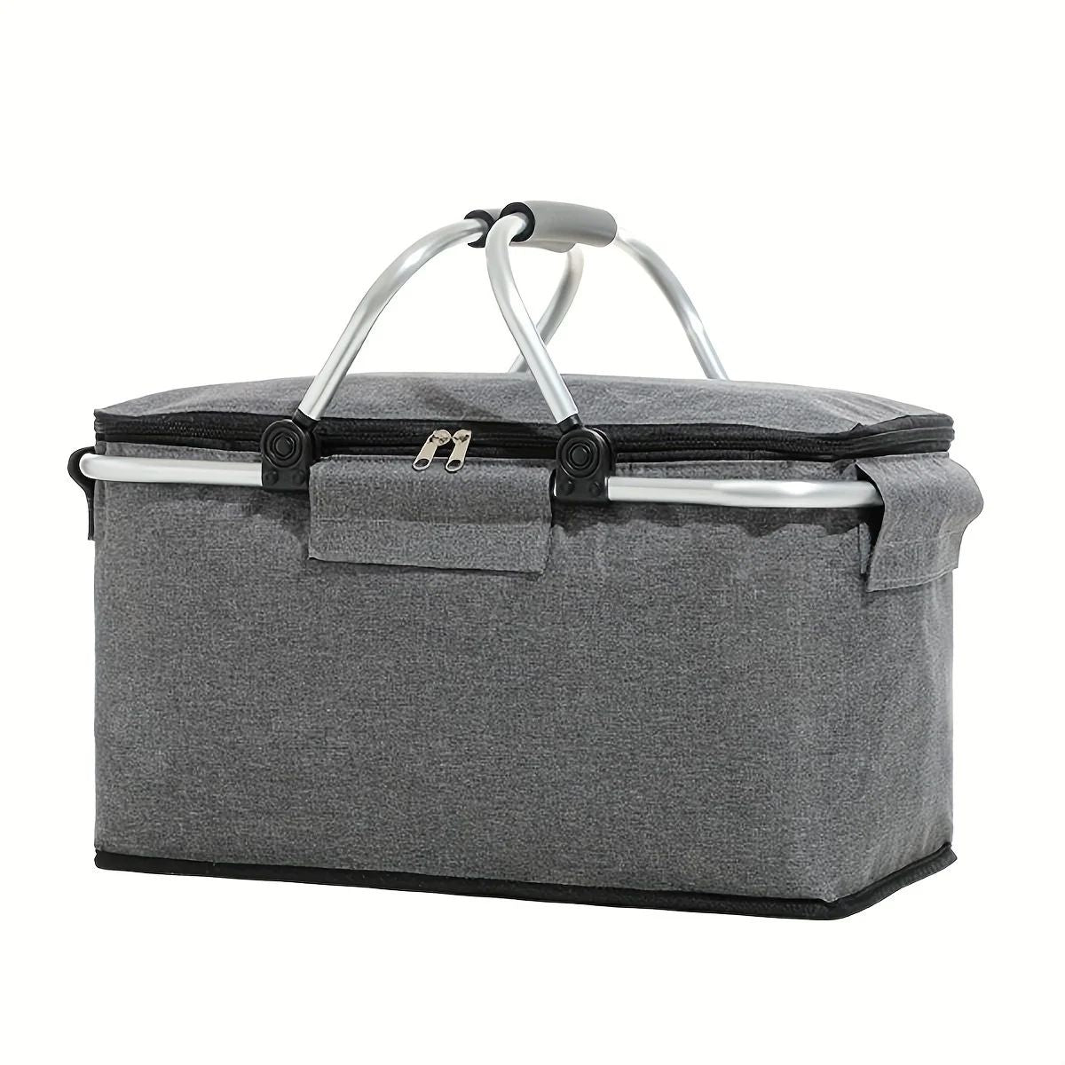 Foldable Insulated Picnic Basket – Large Capacity Aluminum Foil Thermal Cooler Tote with Sturdy Frame