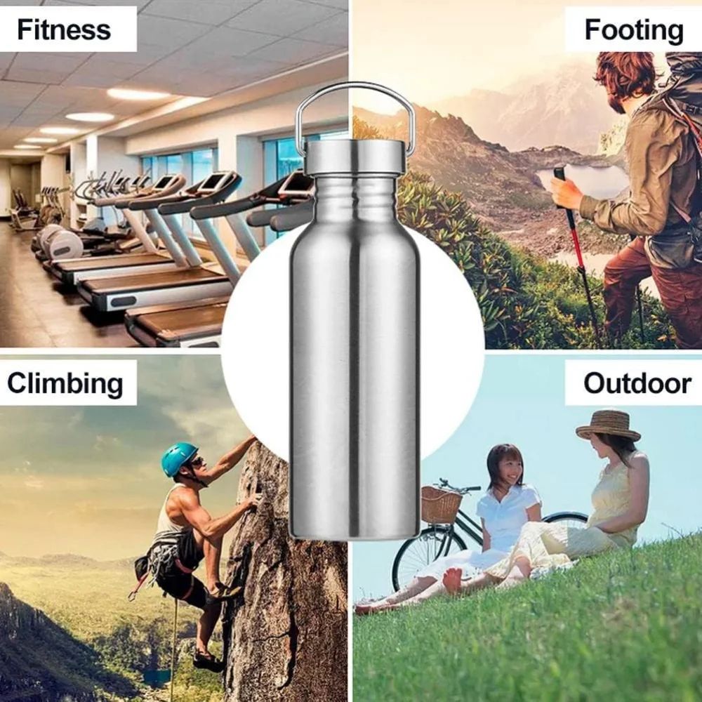 1000ml 304 Stainless Steel Water Bottle, Plastic-Free Wide Mouth, Dishwasher Safe (Single-Wall)