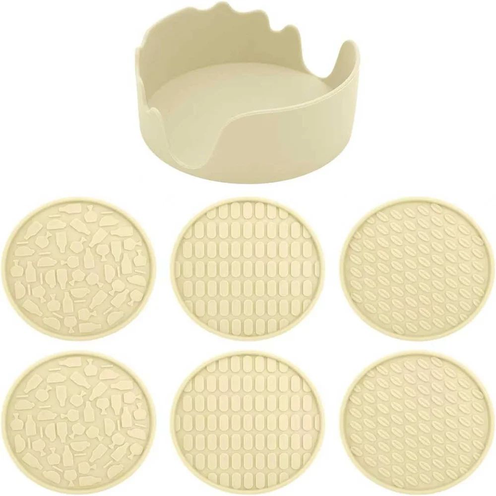 Silicone Coasters with Holder (Set of 6) – Thick, Non-Slip Drink Coasters for Hot & Cold Drinks
