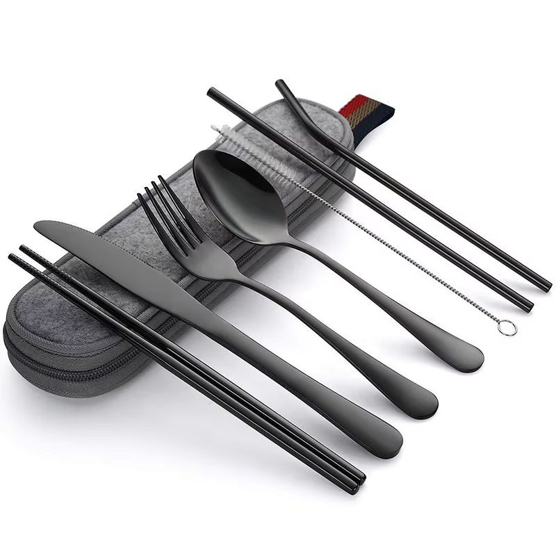 Stainless Steel Travel Cutlery Set in Case Reusable Portable Camp Utensil Set for Picnic Work and Travel