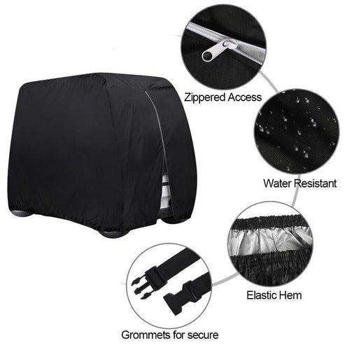 Passenger Waterproof Golf Cart Cover Zipper Design, Fits EZ GO Club Car , Secure Elastic