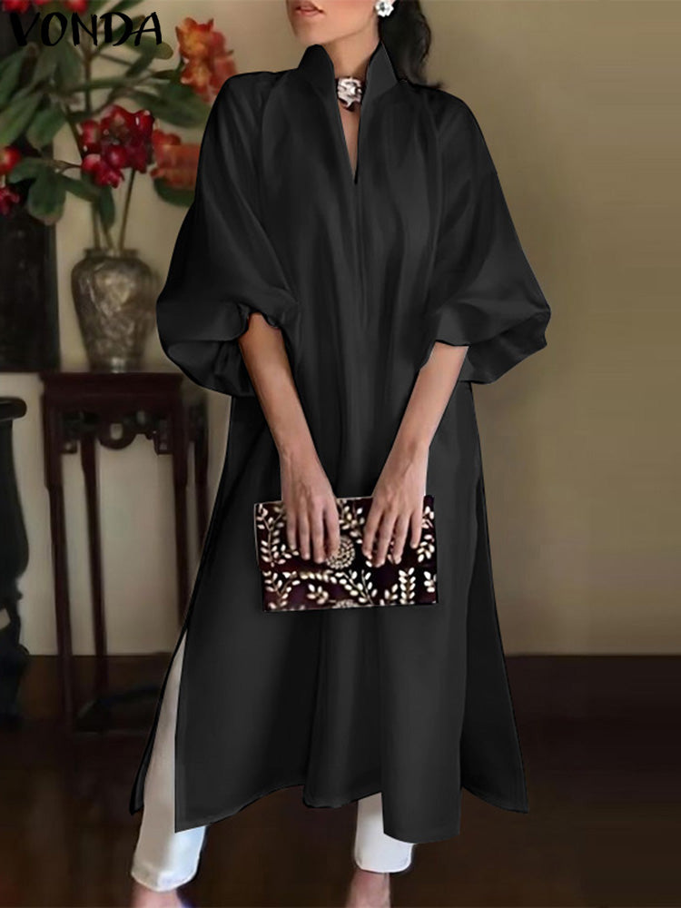 Elegant Long Maxi Sundress Casual A-line Dress Loose Elastic Solid Color