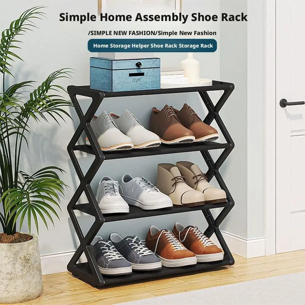 X Shape Dust Proof Shoe Rack Organizer 4 Tier Steel Shoe Rack