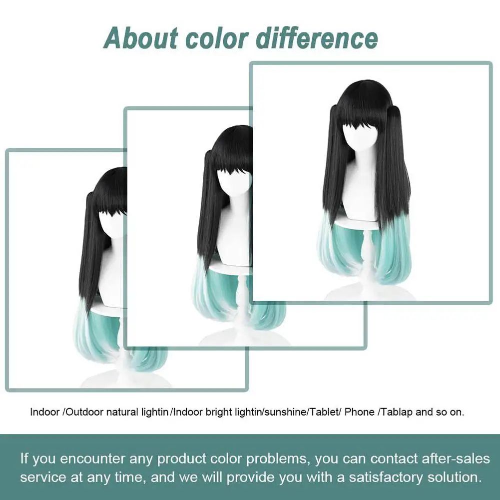 Muichiro Tokito Cosplay Wig Black-to-Cyan Gradient, Heat-Resistant Synthetic Anime Wig