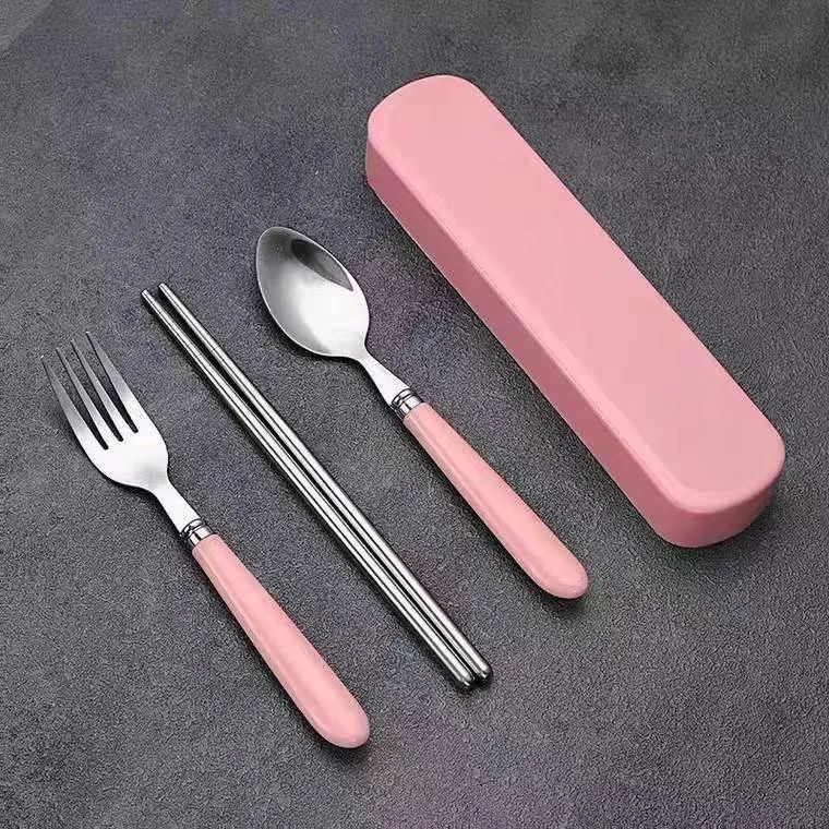 Polishing Stainless Steel Portable Cutlery Set w/ Storage Box - Picnic Camping Travel Flatware, Rust-Resistant