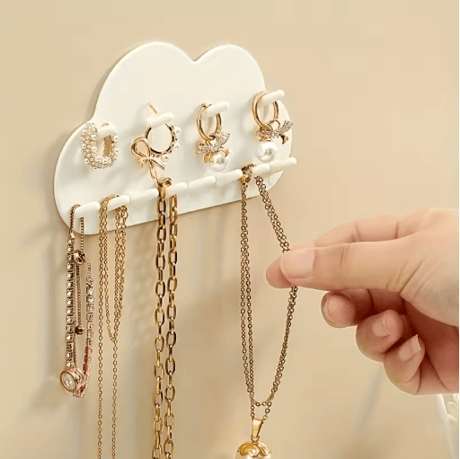 Cloud Shaped Jewelry Hook White Necklace and Bracelet Wall Organizer
