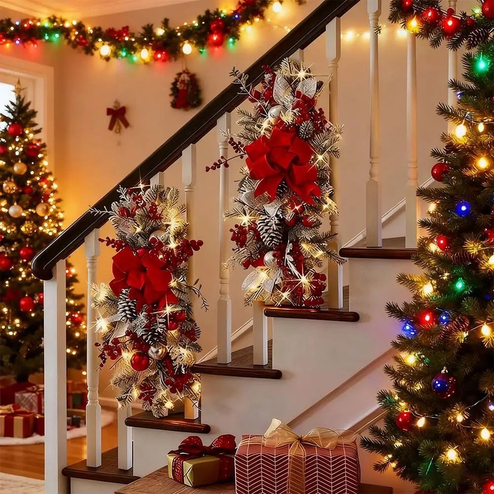 Nordic Christmas Staircase Wreath Hanging Decoration for Festive Home Decor