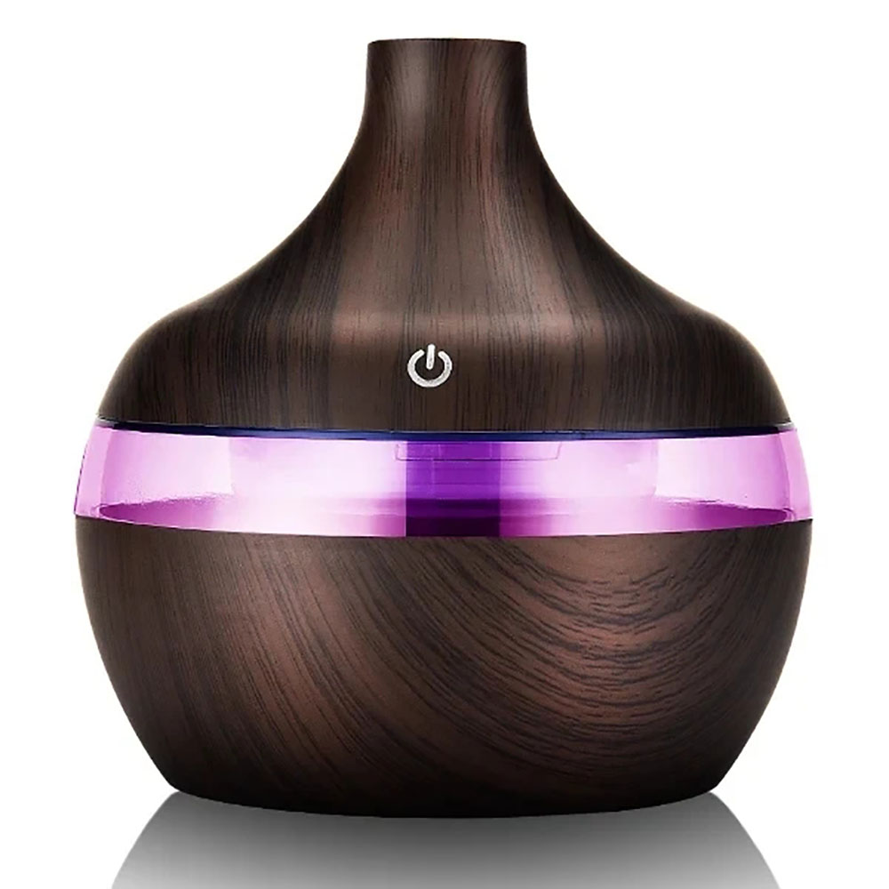 Wood Grain Ultrasonic Aromatherapy Essential Oil Diffuser, Remote Control Air Humidifier with 7 Color Changing Lights