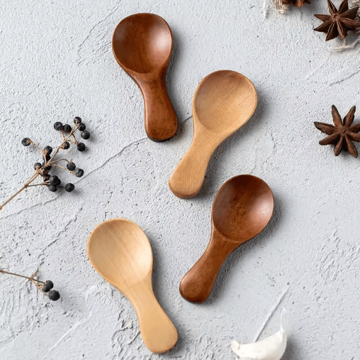 Mini Wooden Spice & Coffee Spoons Set (4-Piece Short Handle)