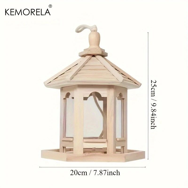 KEMORELA Woven Wooden Hanging Bird Feeder House for Outdoor Garden Decor