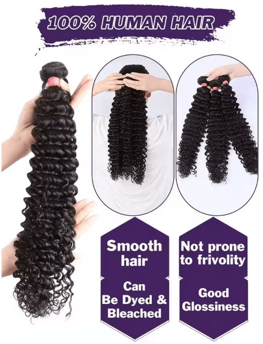 30–34 Inch Deep Wave Virgin Human Hair Bundles, Raw Unprocessed Double Weft