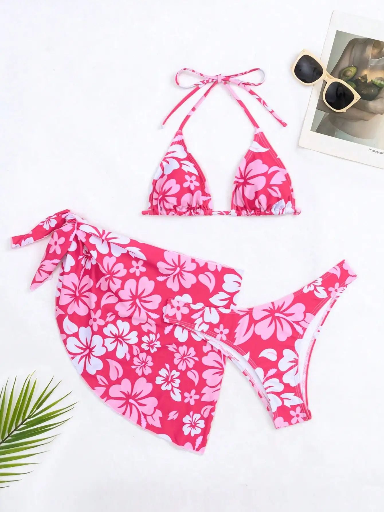 European American Sexy 3-Piece Bikini Set with Swim Skirt Cover-Up