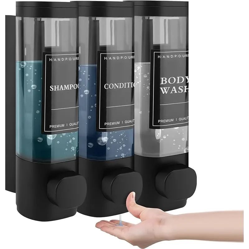 3-Chamber Wall-Mounted Shower Soap Dispenser – No-Drill Shampoo & Conditioner Organizer