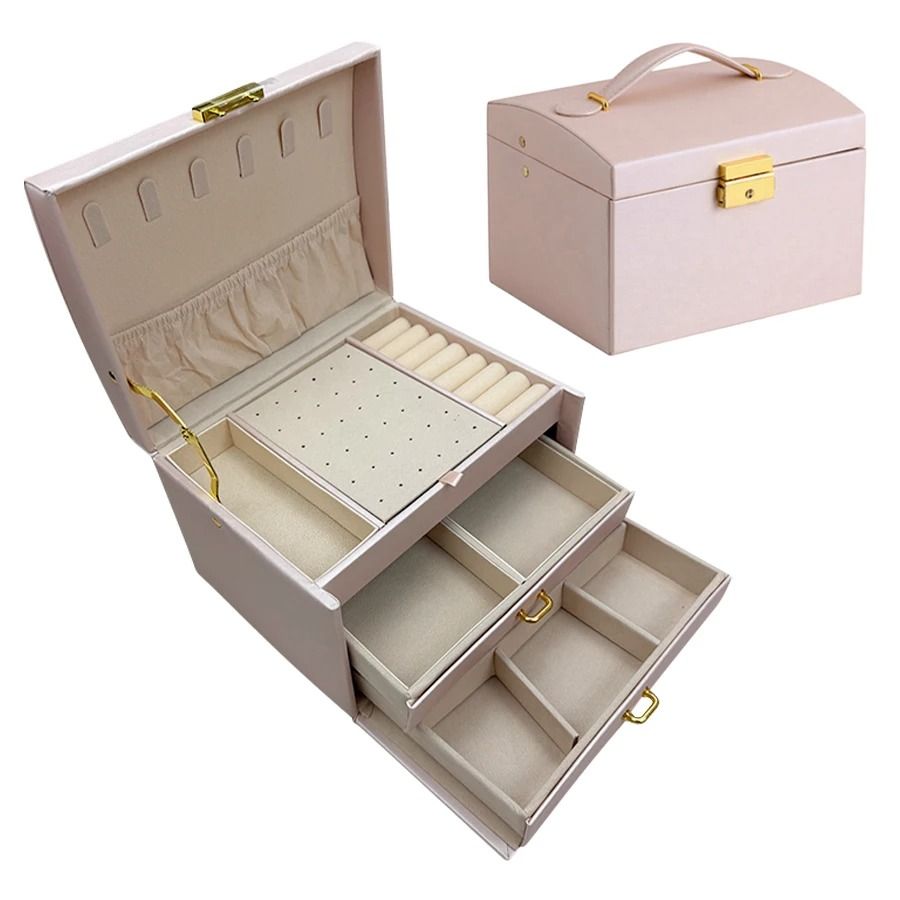 Lock Arch Three-Layer Jewelry Box – Secure All-in-One Storage